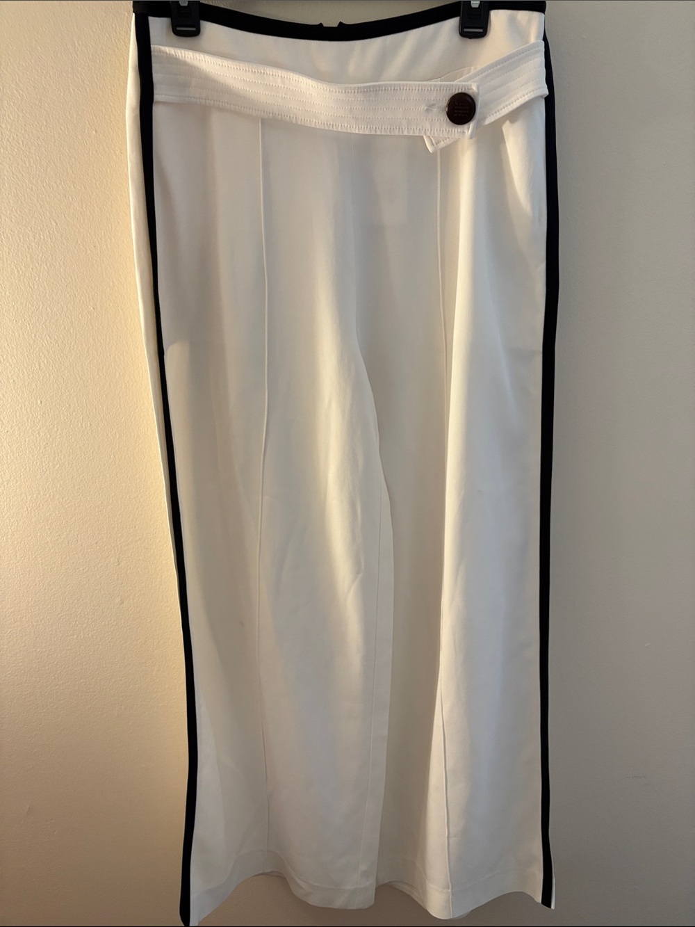 Reiss White Wide-Leg Pants with Black Side Trim